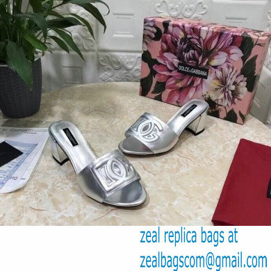 Dolce  &  Gabbana Heel 6.5cm Calfskin Mules Silver With DG Millennials Logo 2021